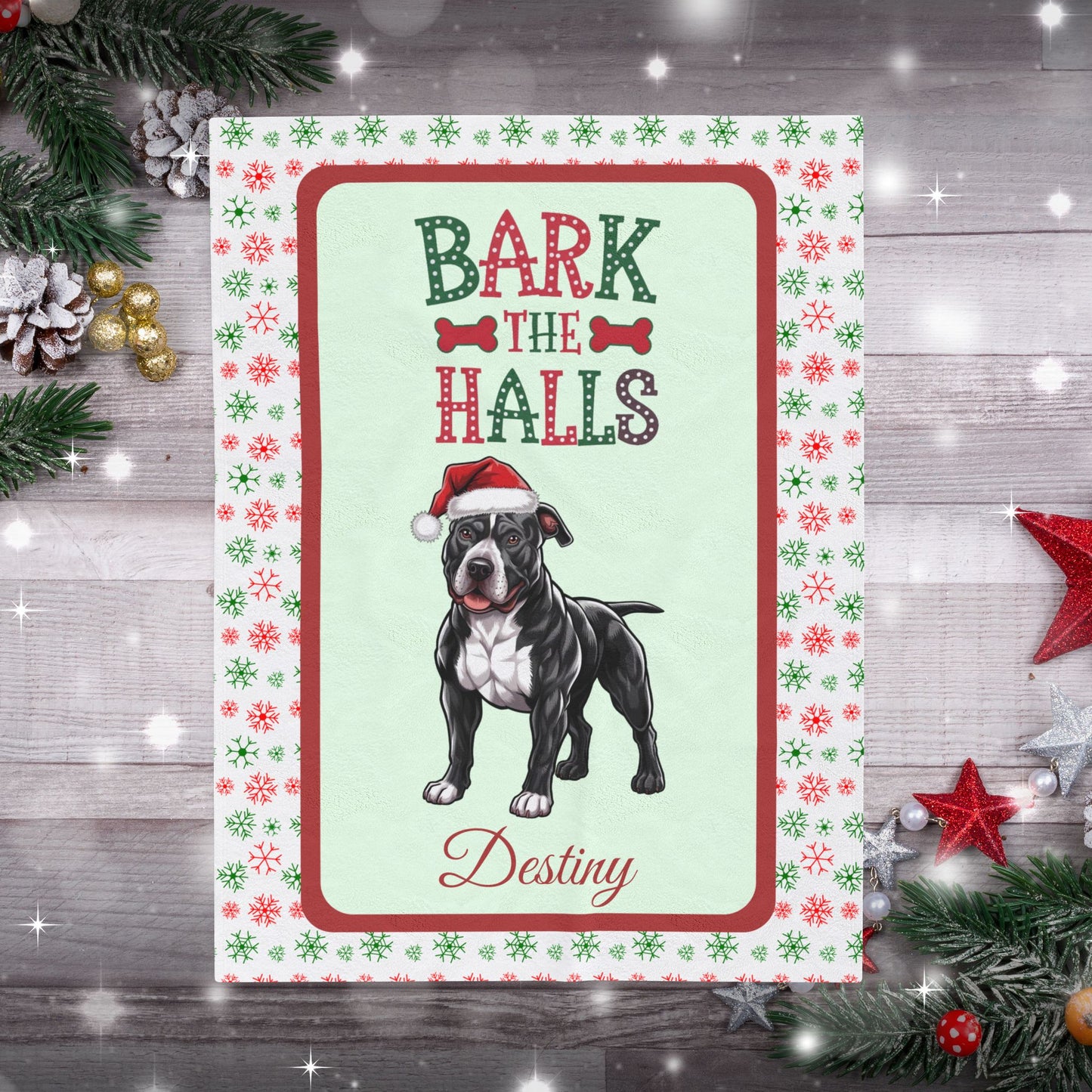 Pitbull (Black & White) luxury velveteen blanket cozy holiday throw gift for dog lovers and festive seasonal décor