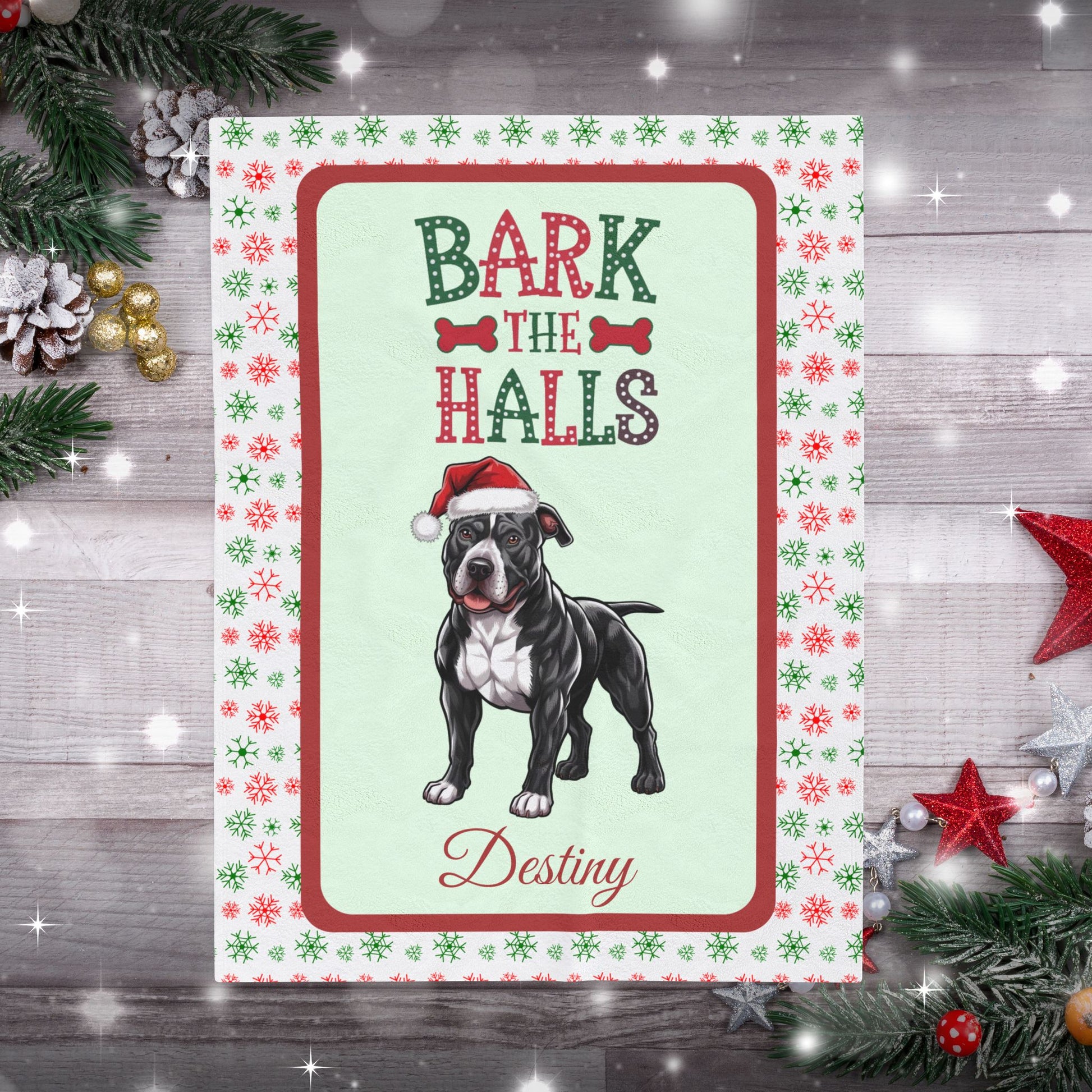 Pitbull (Black & White) luxury velveteen blanket cozy holiday throw gift for dog lovers and festive seasonal décor