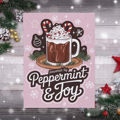 Christmas blanket “Powered by Peppermint & Joy” cozy holiday throw for festive relaxation and fun