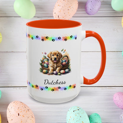 Golden Retriever: Personalized Easter Puppy Coffee Mug - Adorable Dog Design, Mental Health Gift, 11oz & 15oz, 12 Color Choices, Easter Gifts & Décor    Easter Puppy Mug
