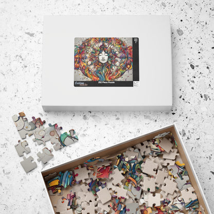 Creative Expression - Psychedelic Woman's Portrait Puzzle with Colorful Swirling Vines and Flowers