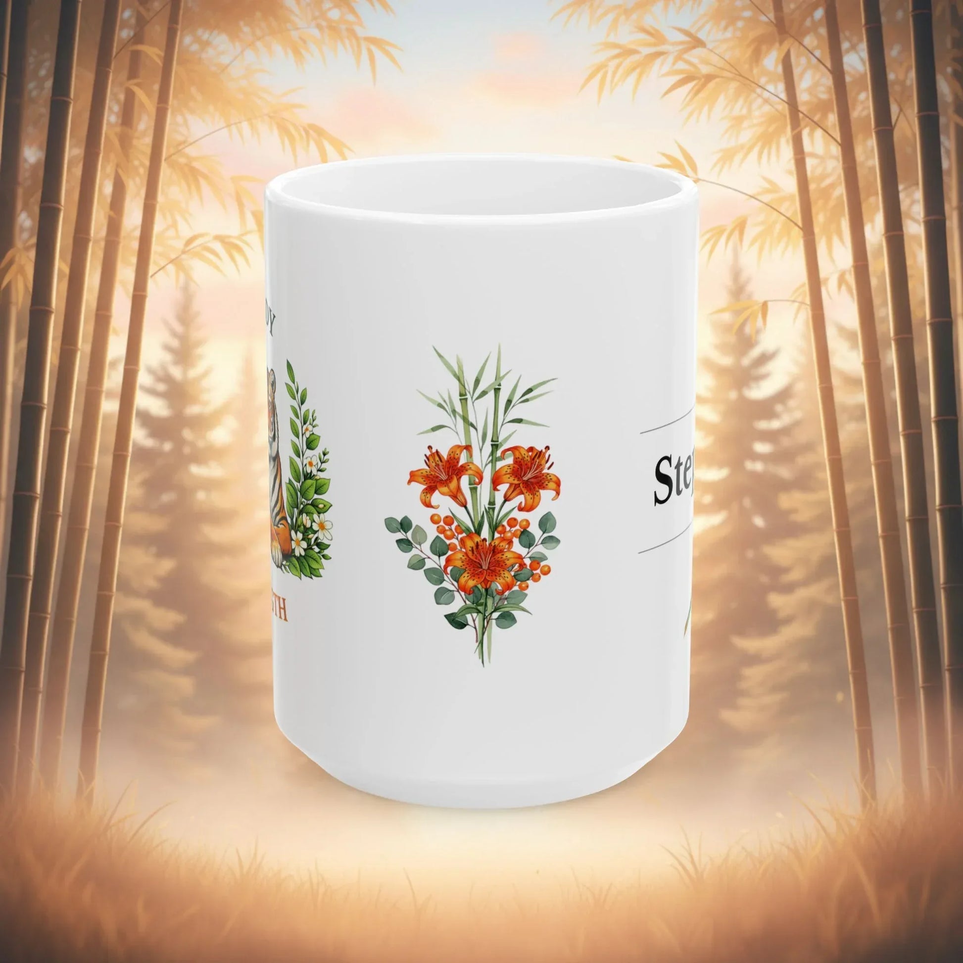 Shop our premium steady strength tiger mug from MySisterIsASurvivor.