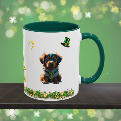 Pup-tastic Serenity: St. Patrick's Day Two-Tone Coffee Mug - Festive Ceramic Mug for Positivity & Mindfulness