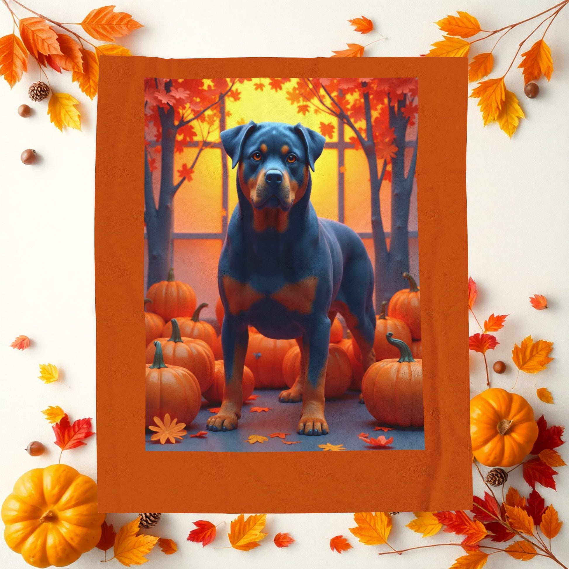 Blue Rottweiler Velveteen Plush Blanket Custom with Name, Cozy Dog Art Throw for Loyal Rottie Fans - MySisterIsASurvivor