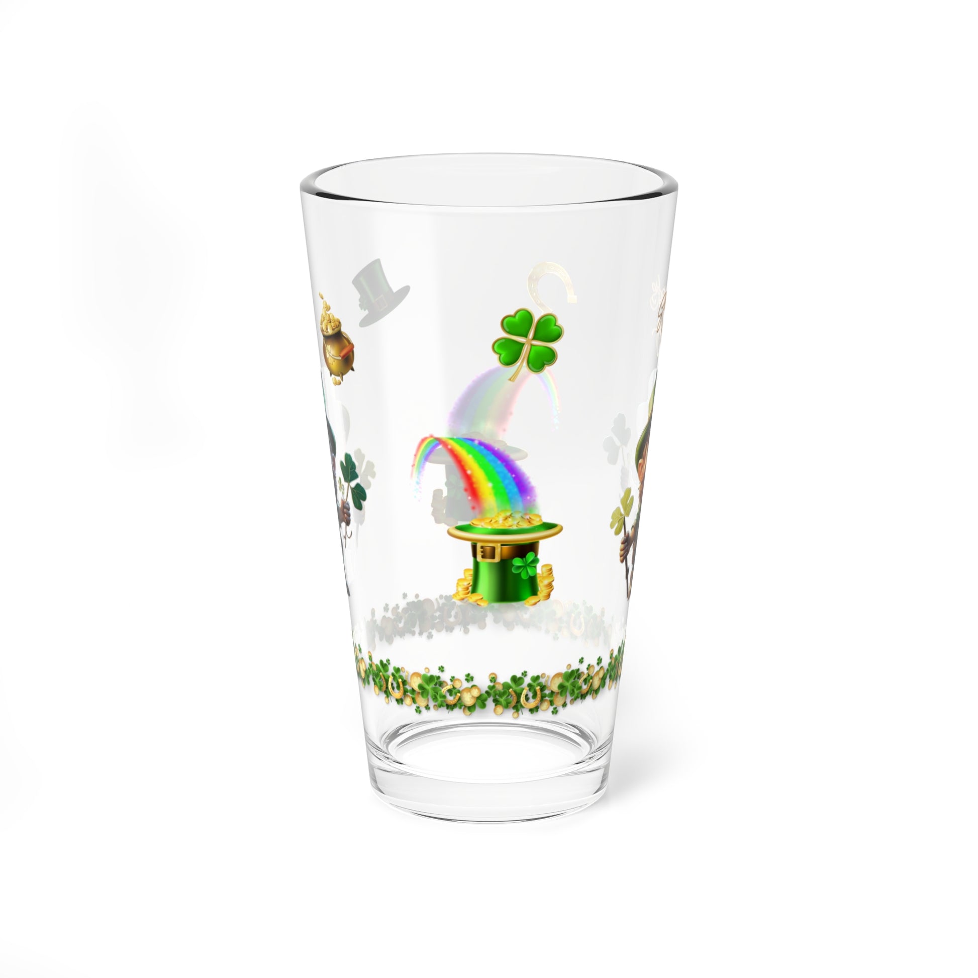 Lucky Leaf Labyrinth: Mindful St. Patrick's Day 16oz Pint Glasses - Festive Design for Positivity & Wellness
