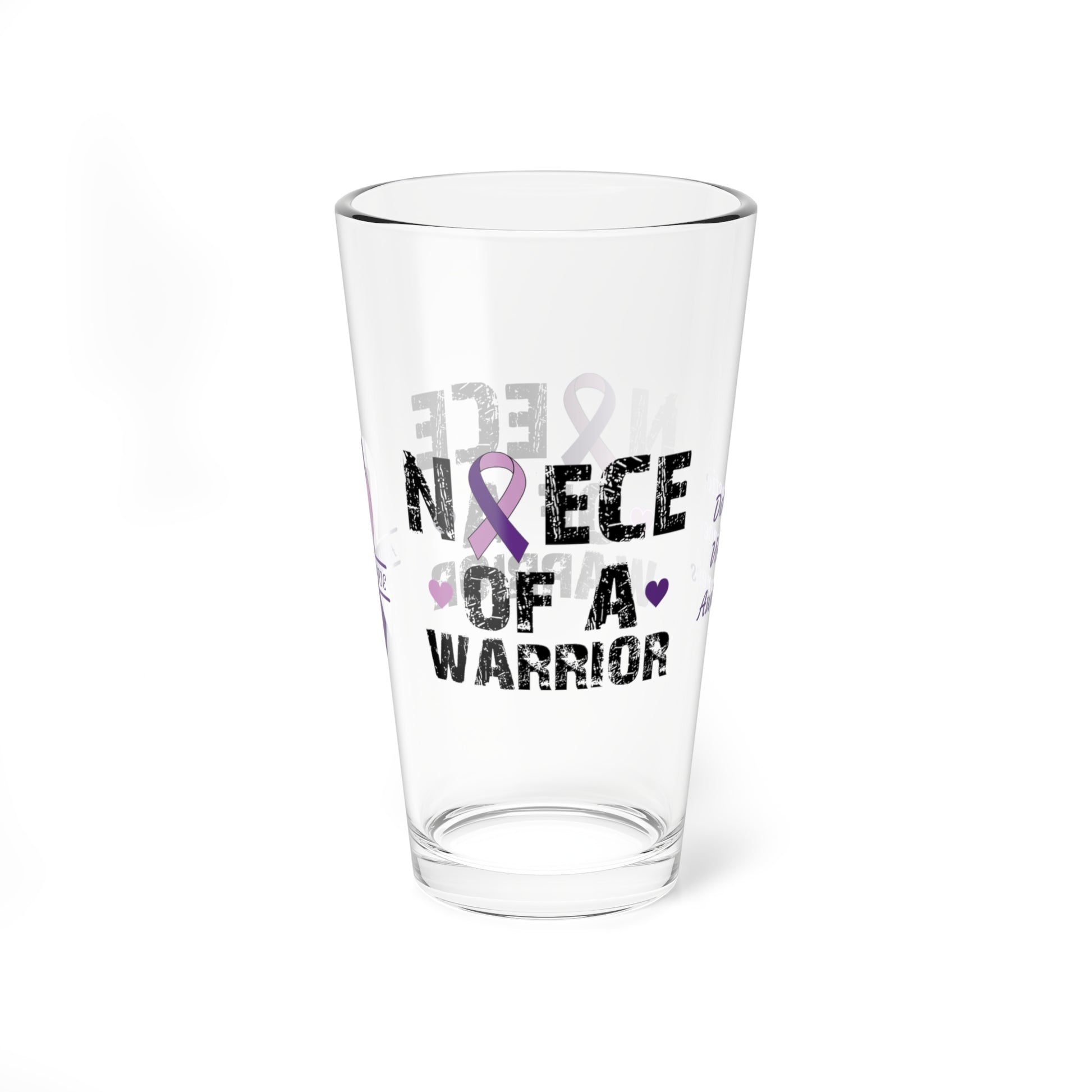 Niece of a Warrior: Personalized Domestic Violence Awareness Warrior Pint Glass - Proud Family Member