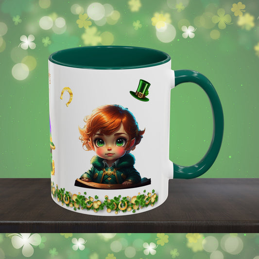 Leprechaun Labyrinth Logic: St. Patrick's Day Two-Tone Coffee Mug - Festive Ceramic Mug for Positivity & Mindfulness