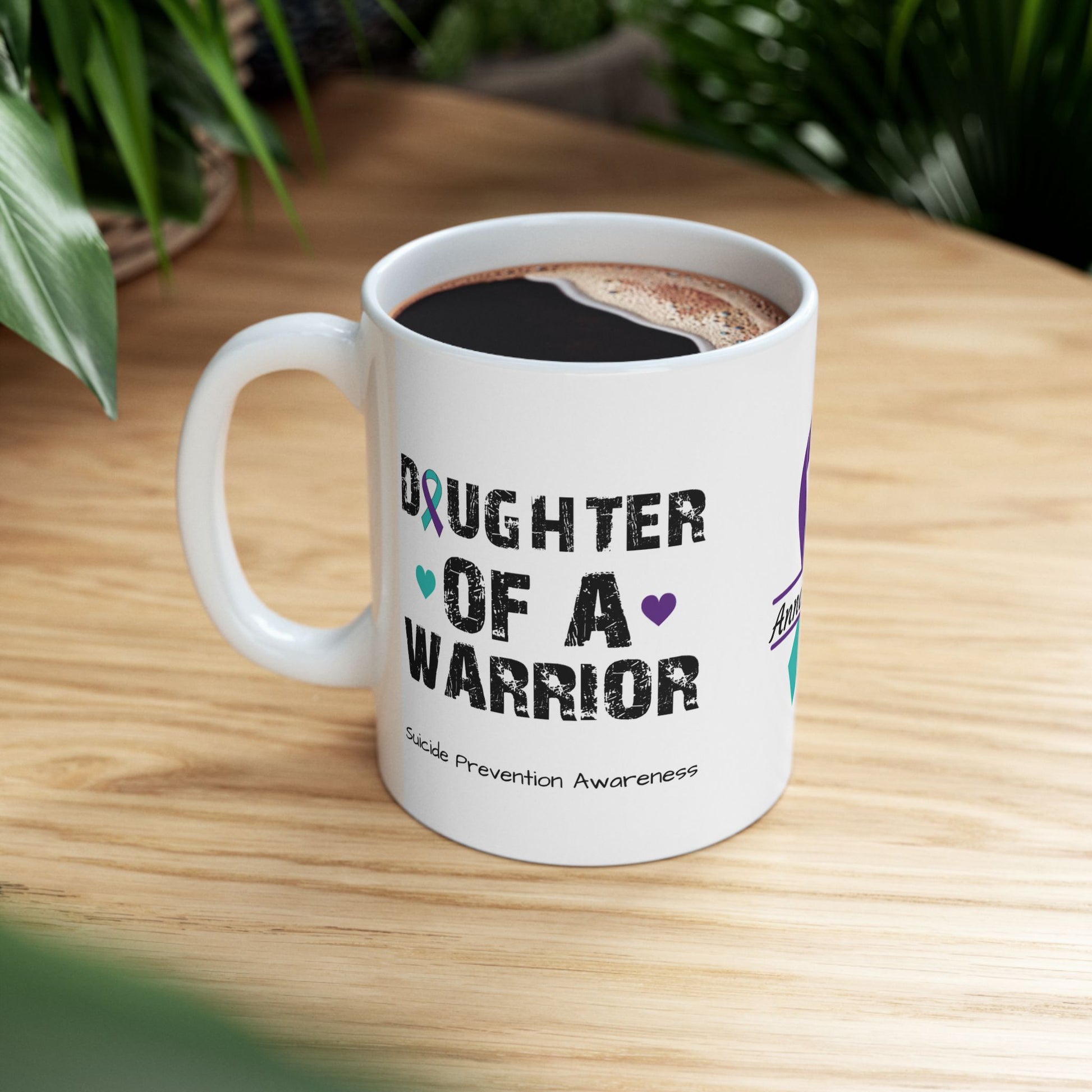 Daughter of a Warrior - Personalized Suicide Prevention Awareness Gift, Empowerment and Resilience Ceramic Mug, Support for Survivors