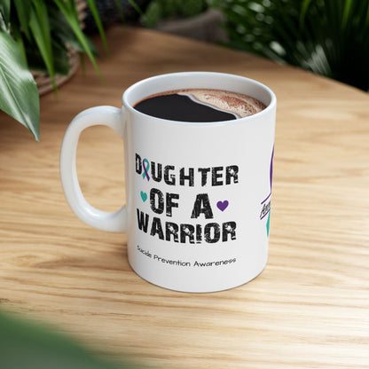 Daughter of a Warrior - Personalized Suicide Prevention Awareness Gift, Empowerment and Resilience Ceramic Mug, Support for Survivors