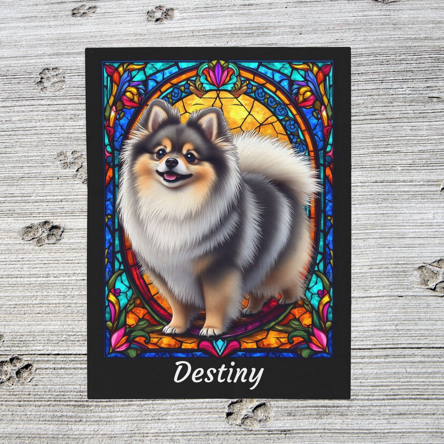 Pomeranian Wolf Sable Coat Blanket, Velveteen Plush Stained Glass Dog Throw, Unique Dog Lover Gift