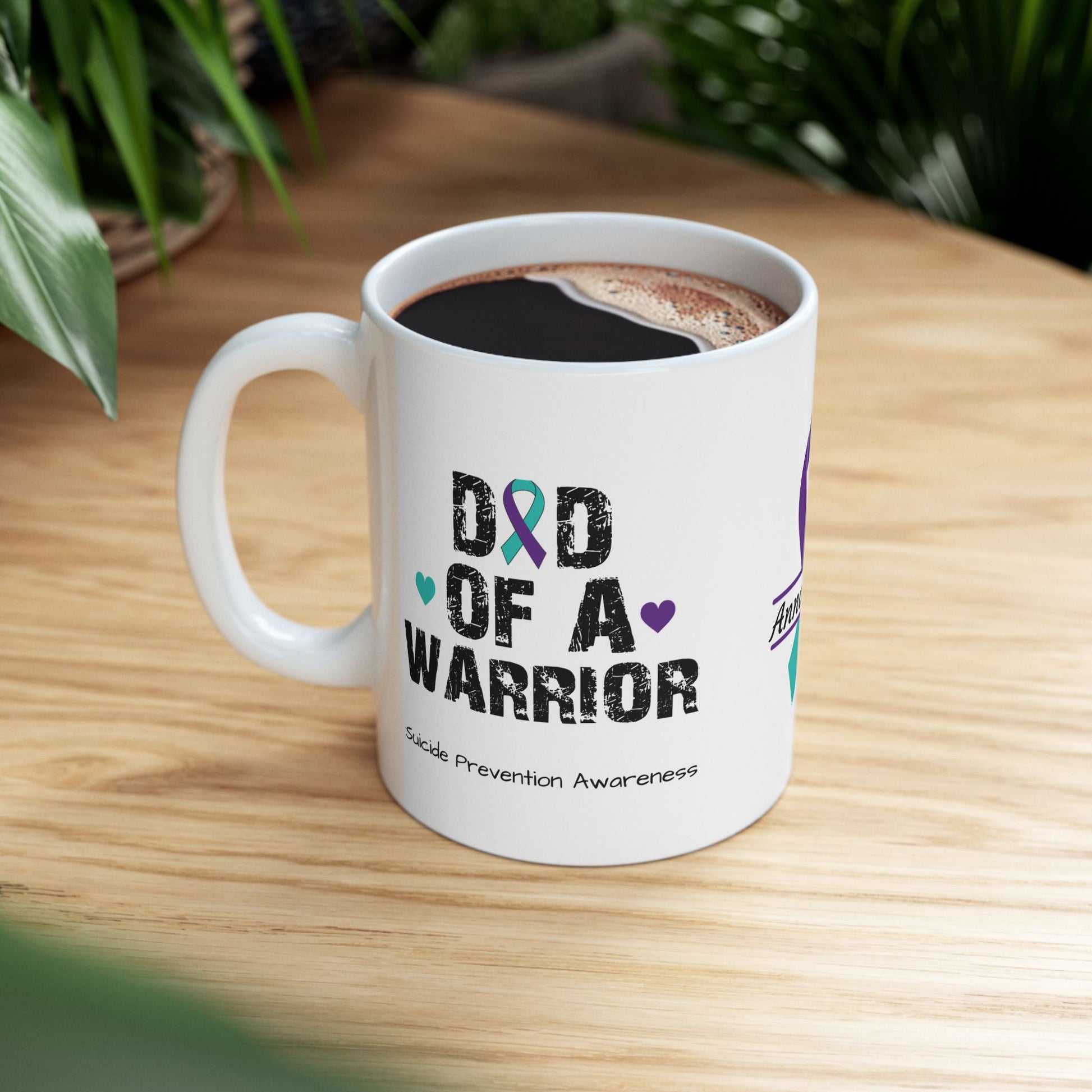 Dad of a Warrior ceramic mug - suicide prevention support and empowering gift for fathers