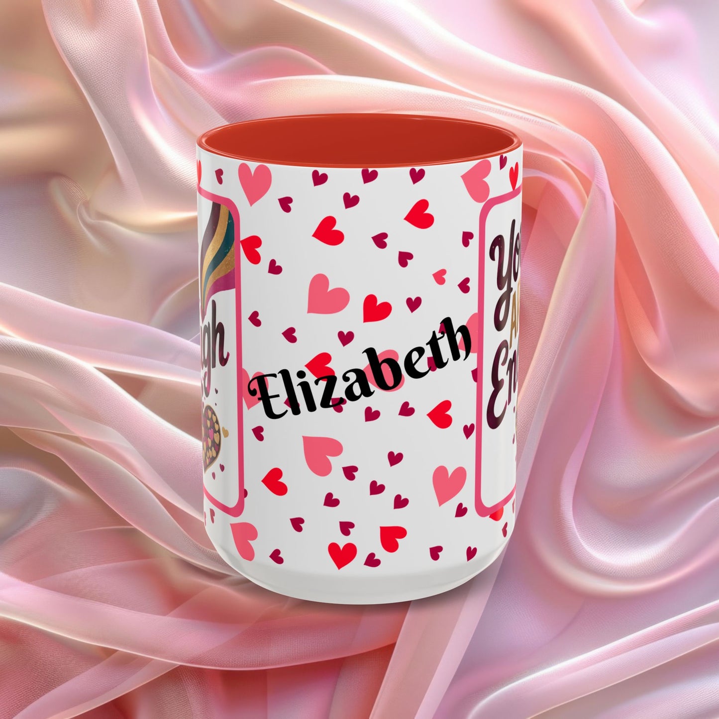 You Are Enough Valentines mug with self worth message, Valentine themed encouragement coffee cup