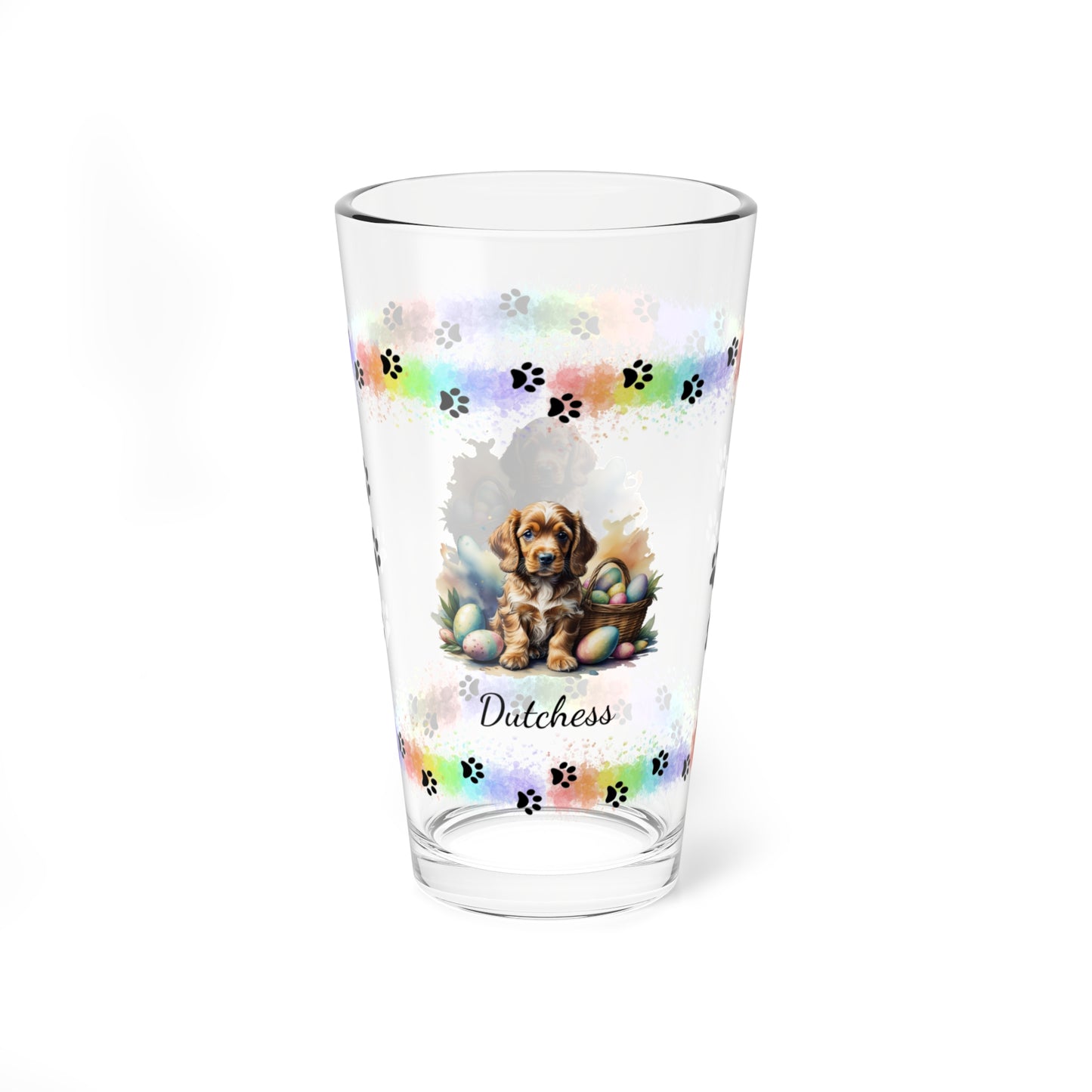 Cocker Spaniel (Golden) Personalized Easter Puppy 16oz Pint Glass - Custom Dog Design, Mental Health Gift, Easter Décor, and Festive Celebrations