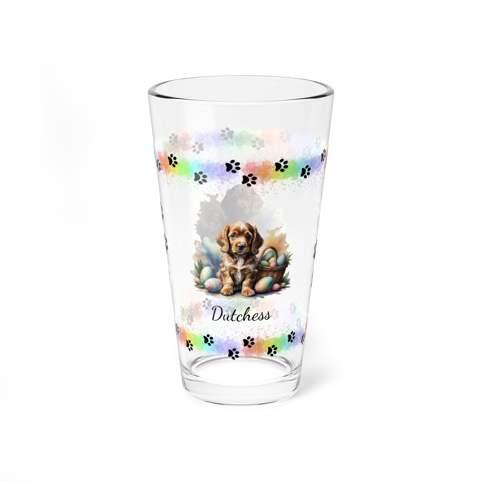 Cocker Spaniel (Golden) Personalized Easter Puppy 16oz Pint Glass - Custom Dog Design, Mental Health Gift, Easter Décor, and Festive Celebrations