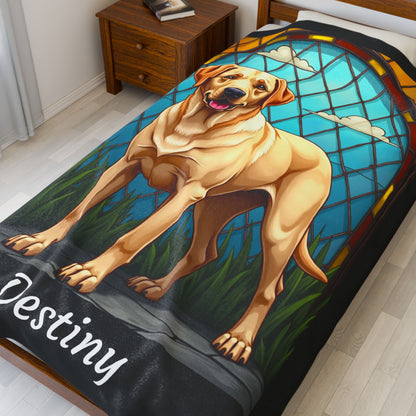 Labrador Retriever Yellow Coat Blanket, Velveteen Plush Custom Dog Lover Throw, Gift for Pet Owners