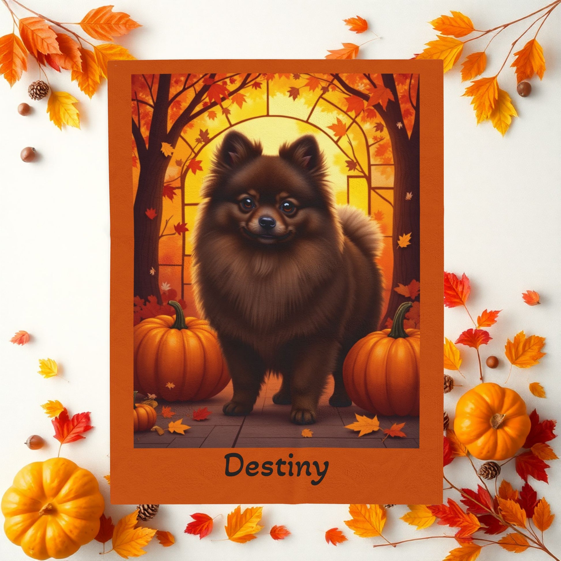Chocolate Pomeranian velveteen plush blanket, soft throw for dog lovers, cozy home accent blanket gift idea
