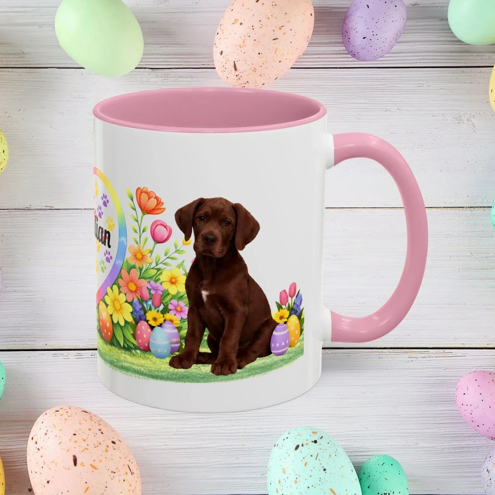 Shop our great dane chocolate puppy easter mug featuring the 11oz style option from MySisterIsASurvivor.