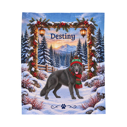 German Shepherd (Blue Steel Coat) - Personalized Winter Forest Blanket, Custom Name Velveteen Throw - MySisterIsAsurvor