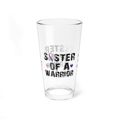 Sister of a Warrior: Personalized Domestic Violence Awareness Warrior Pint Glass - Proud Family Member