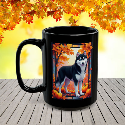 Black & White Husky (Blue Eyes) fall coffee cup, custom gift for Husky parents, dog lovers, or pet enthusiasts