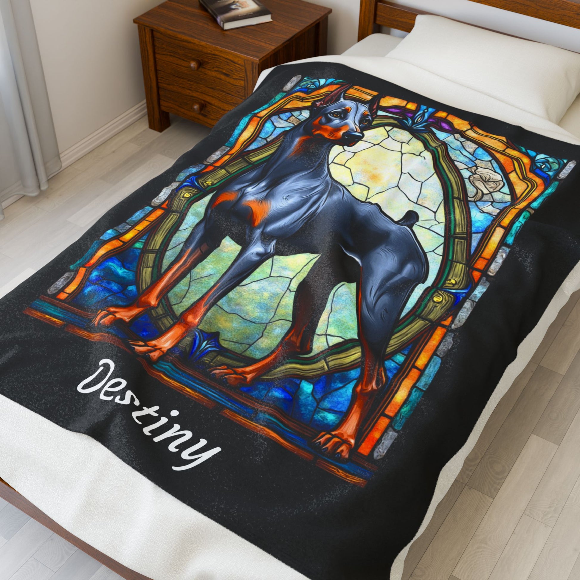 Doberman Blue & Rust Coat Blanket, Personalized Dog Lover Throw, Custom Gift for Humans