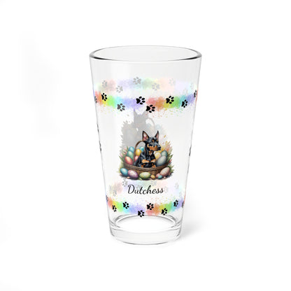 Doberman Personalized Easter Puppy 16oz Pint Glass - Custom Dog Design, Mental Health Gift, Easter Décor, and Festive Celebrations