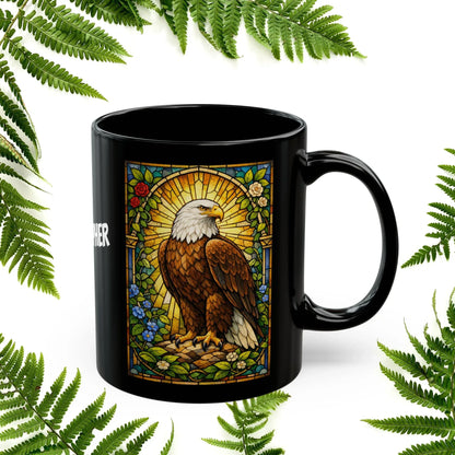 Shop our premium eagle stained glass style black mug from MySisterIsASurvivor.