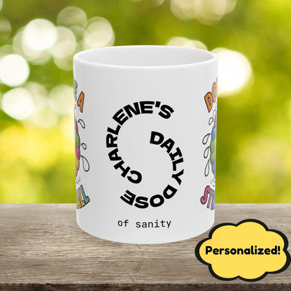 "Don’t Be A Stressball" funny mental health mug, stylish ceramic cup with anxiety relief and self-care affirmations.