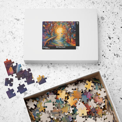 Bridge to Healing - Watercolor Landscape Puzzle with Glowing Path, Stone Bridge, and Colorful Floating Leaves