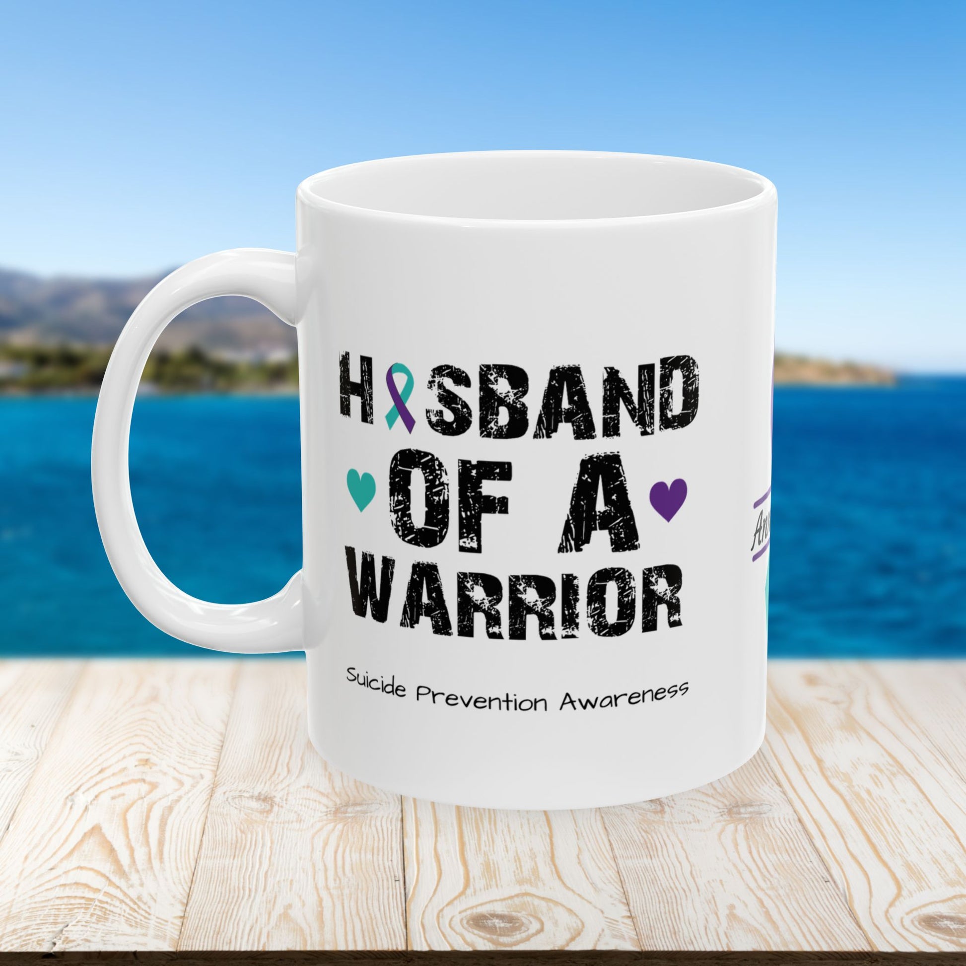 Husband of a Warrior - Personalized Suicide Prevention Awareness Gift, Empowerment and Resilience Ceramic Mug, Support for Survivors