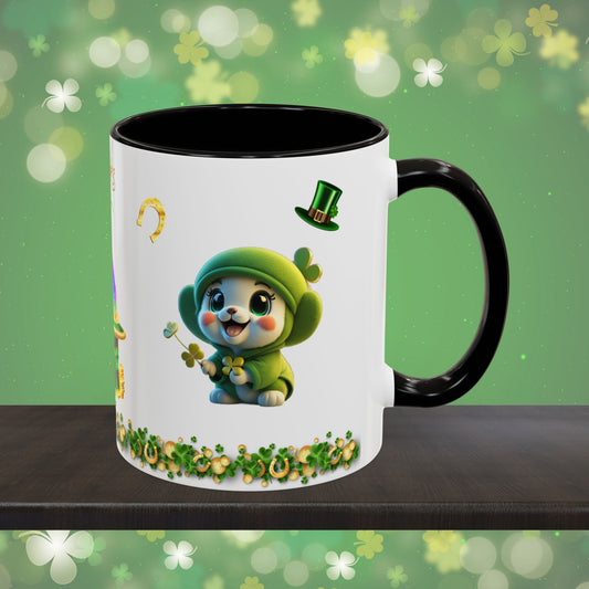 Blissful Blarney Kitten: St. Patrick's Day Two-Tone Coffee Mug - Festive Ceramic Mug for Positivity & Mindfulness
