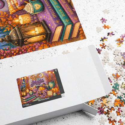 Rest Is Magic Halloween Puzzle - Cozy Pumpkin with Moon Mug, You Deserve Rest Sign, and Magical Books