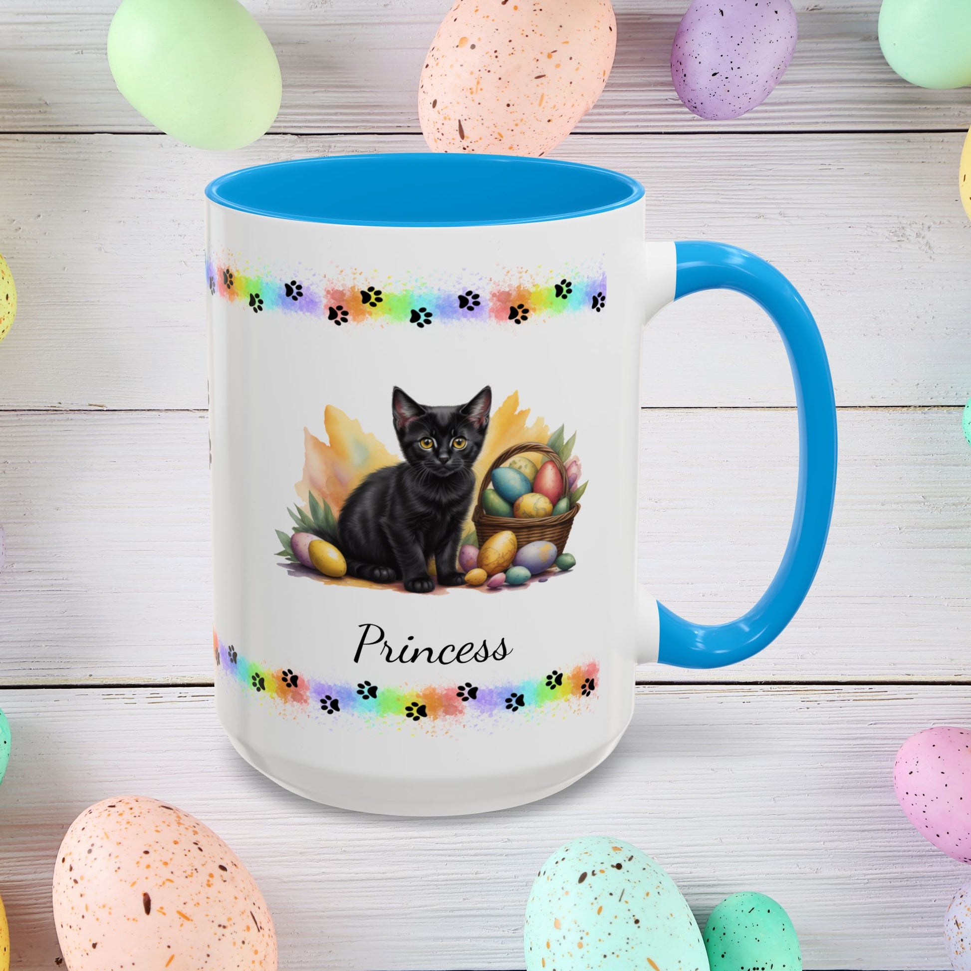 Bombay: Personalized Easter Kitten Coffee Mug - Adorable Cat Design, Mental Health Gift, 11oz & 15oz, 12 Color Choices, Easter Gifts & Décor