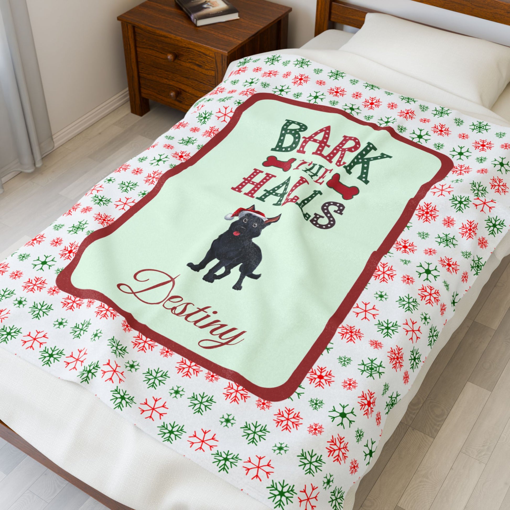 German Shepherd Black custom velveteen blanket Bark The Halls cozy holiday dog lover gift