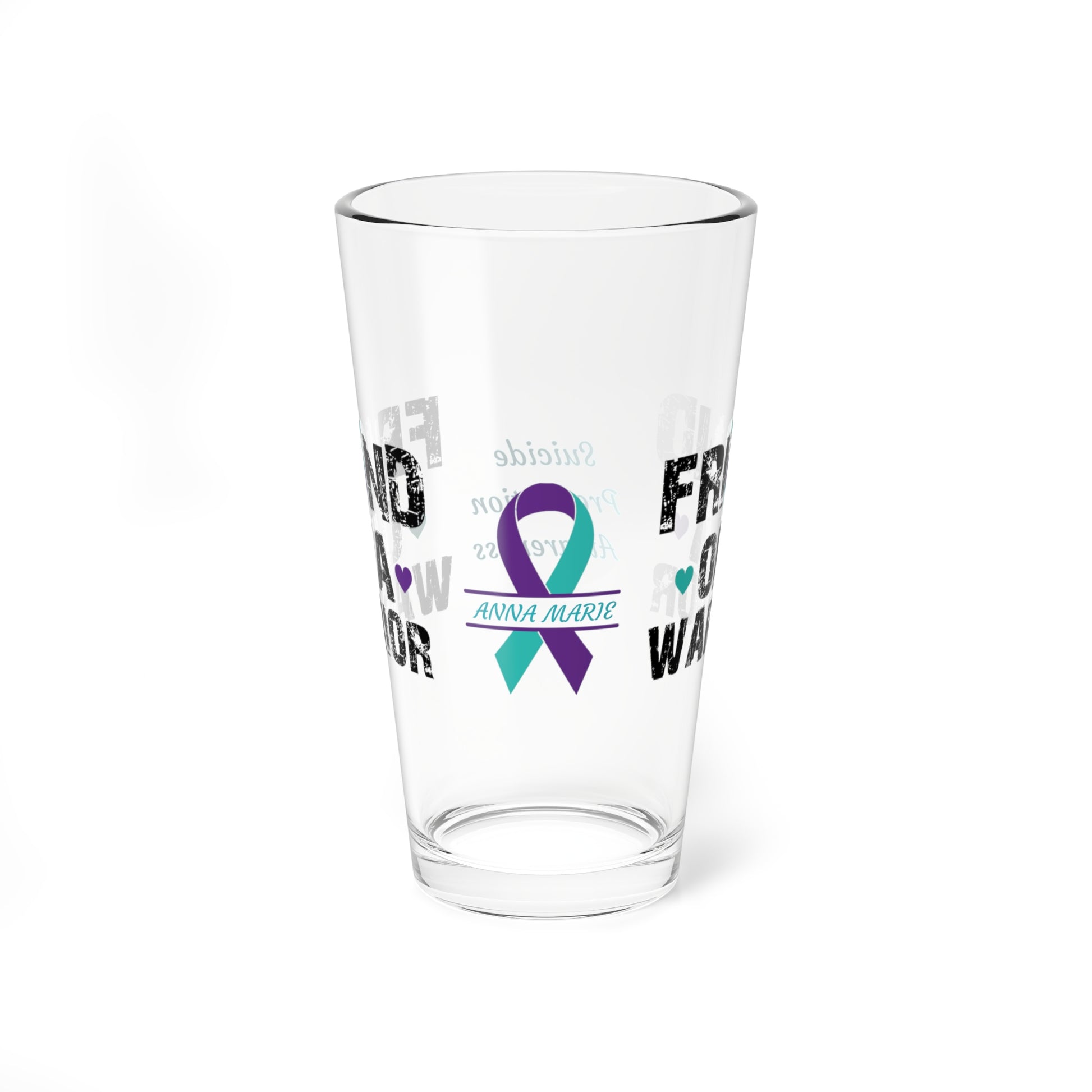 Friend of a Warrior: Personalized Suicide Prevention Awareness Warrior Pint Glass - Proud Family Member