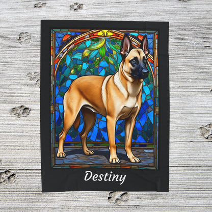 Belgian Malinois cream sable velveteen blanket, custom dog throw, personalized stained glass gift - MySisterIsASurvivor