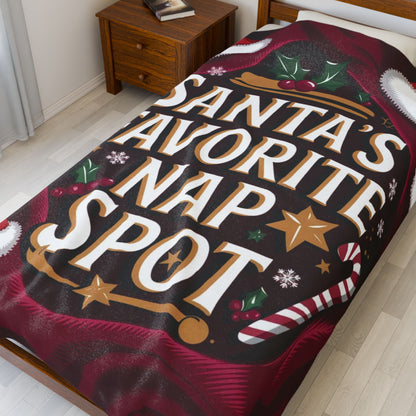 Holiday blanket “Santa’s Favorite Nap Spot” soft cozy Christmas throw for comfort and joy