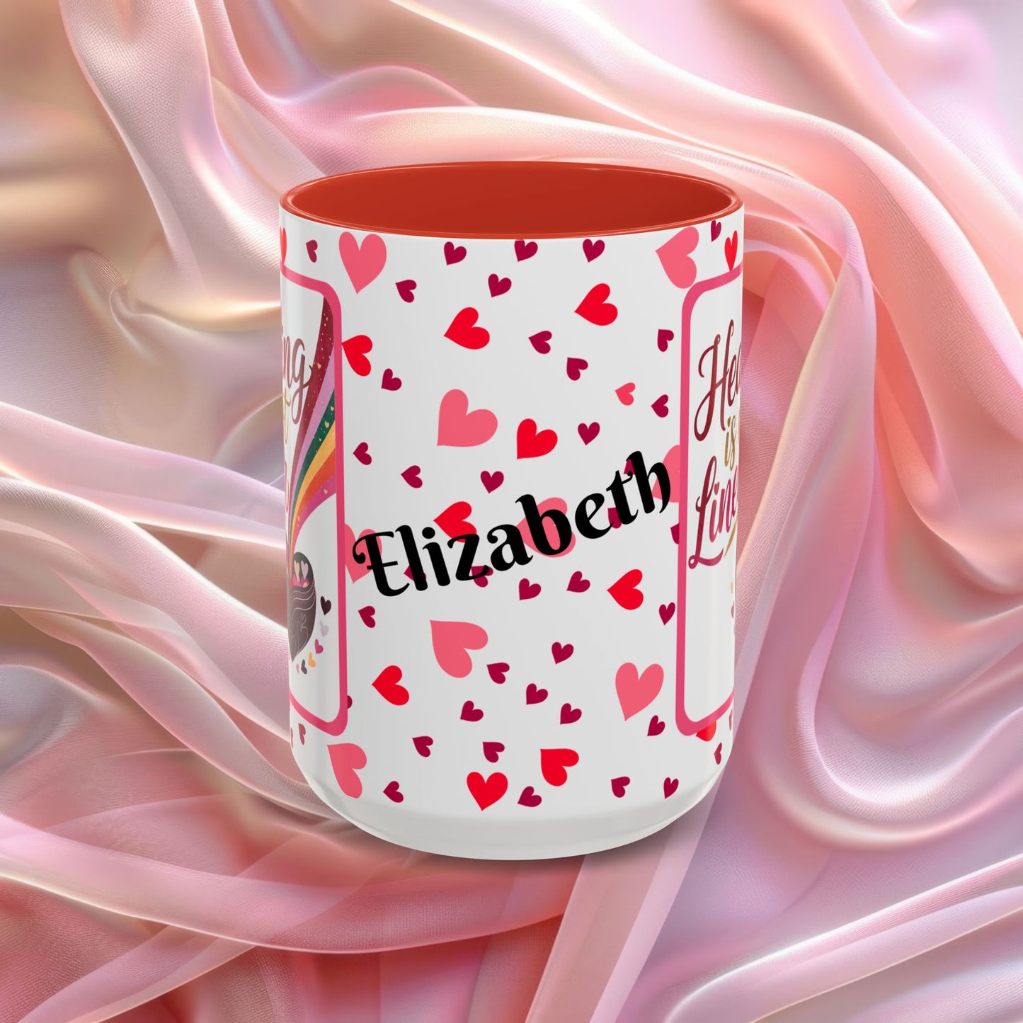 Healing Is Not Linear Valentines mug offering comfort and resilience, Valentine themed affirmation coffee cup