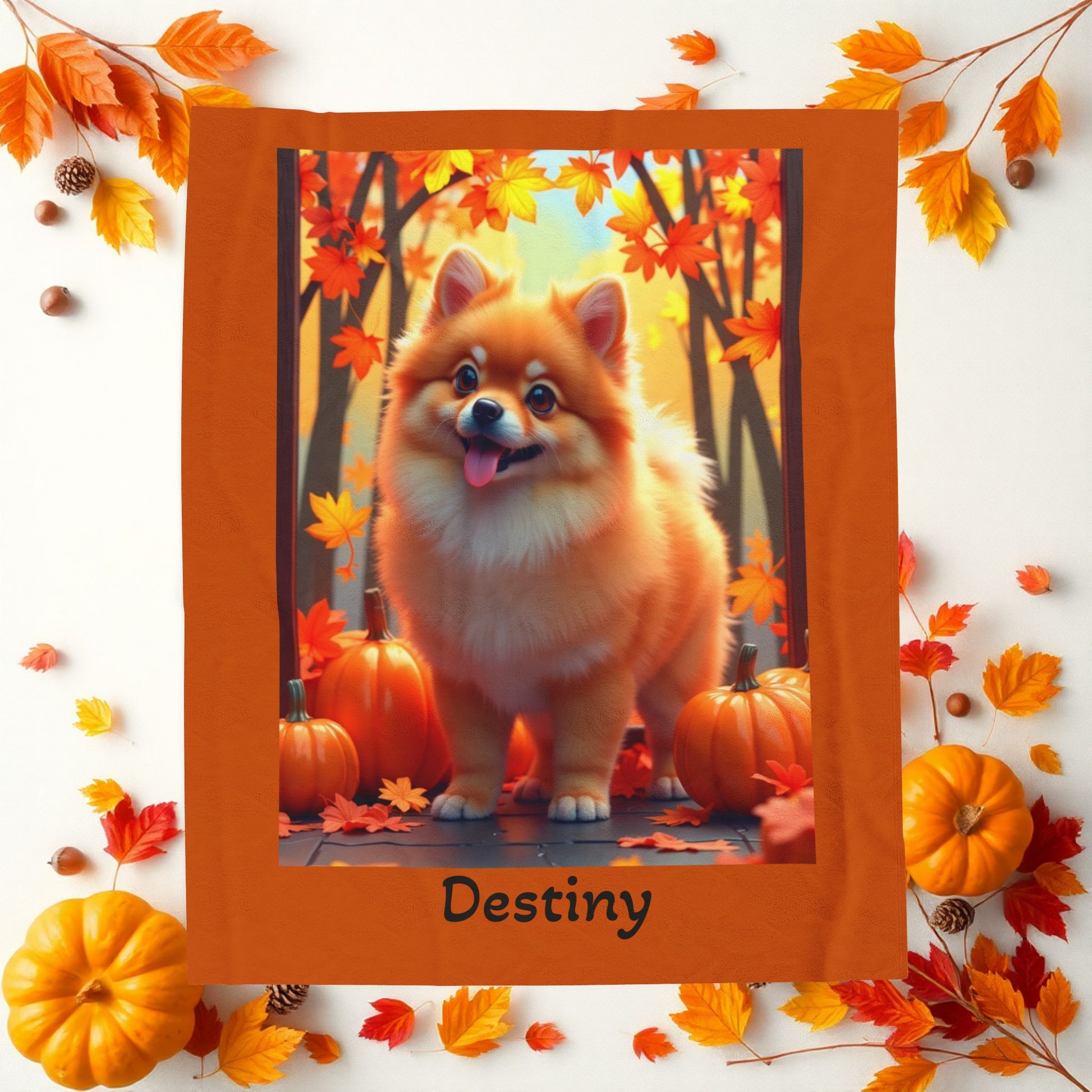 Orange Pomeranian velveteen plush blanket, cozy pet parent throw blanket, fluffy soft dog lover home accent
