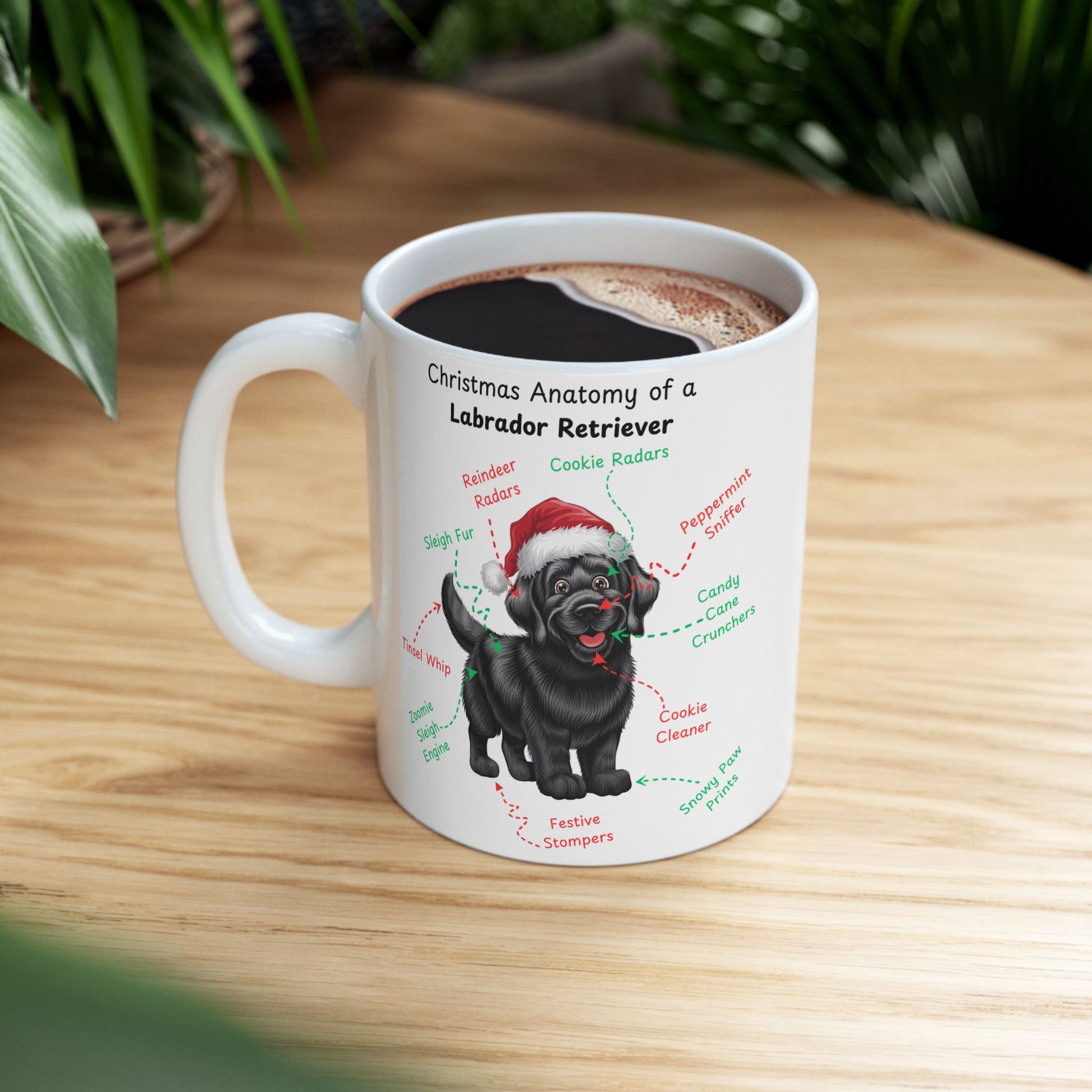 Labrador Retriever (Black) Personalized Christmas Dog Anatomy Mug, Funny Holiday Gift for Dog Lovers, Festive Dog Breed Coffee Cup