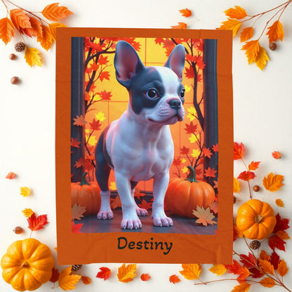 Blue Pied French Bulldog velveteen plush blanket, soft personalized dog throw for Frenchie fans - MySisterIsASurvivor
