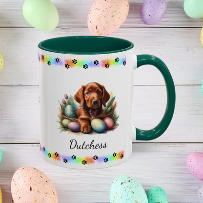 Irish Setter: Personalized Easter Puppy Coffee Mug - Adorable Dog Design, Mental Health Gift, 11oz & 15oz, 12 Color Choices, Easter Gifts & Décor