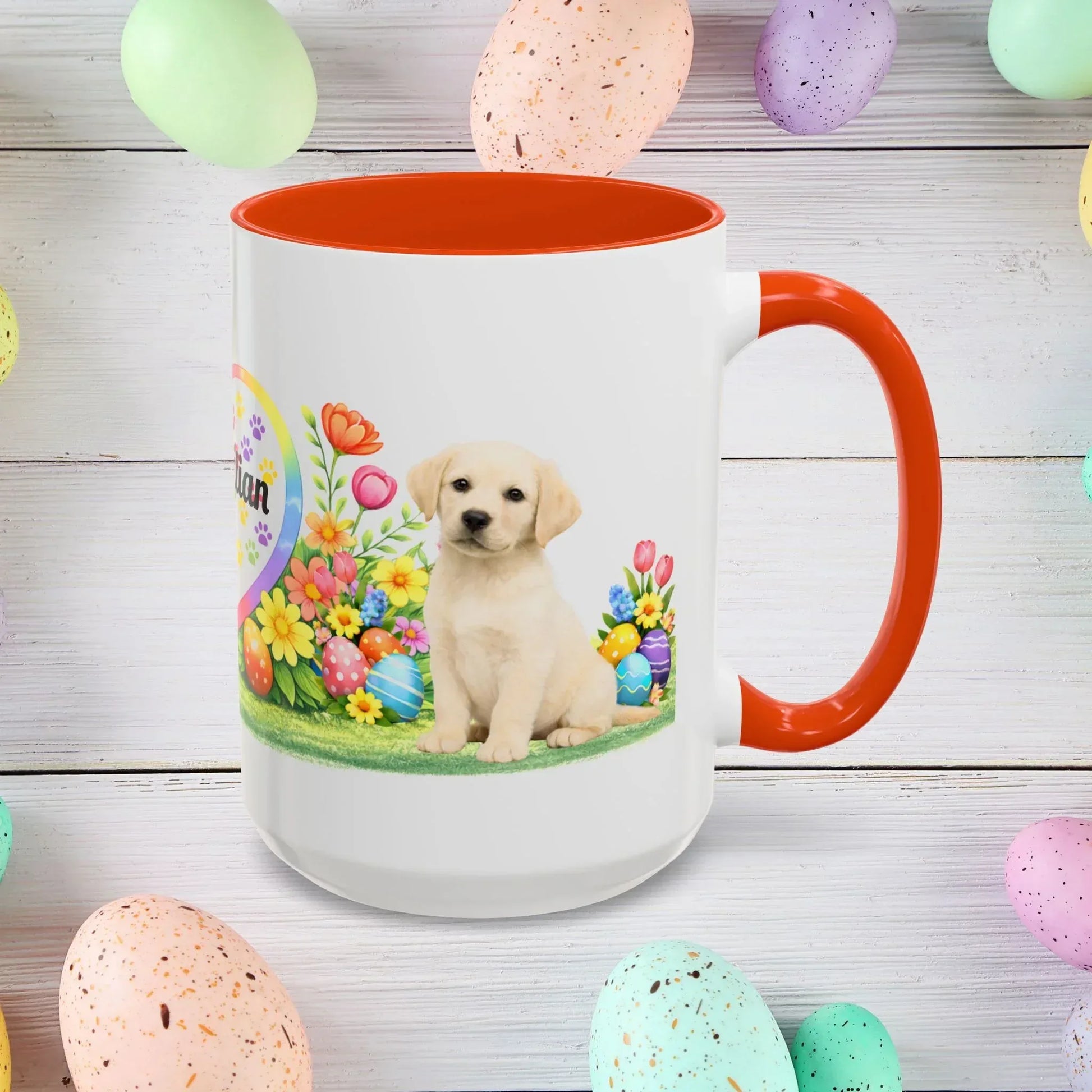 Shop our labrador retriever yellow pale buttemilk puppy easter mug featuring the 15oz style option from MySisterIsASurvivor.