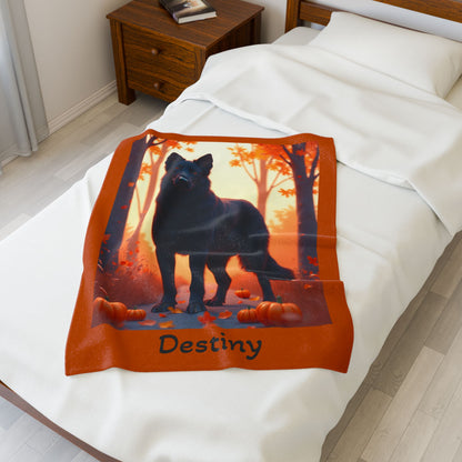 German Shepherd Black Coat Velveteen Blanket, Custom Plush Dog Throw, Personalized GSD Gift