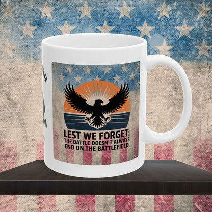 Personalized Memorial Day Mug - "Lest We Forget" PTSD Support Tribute