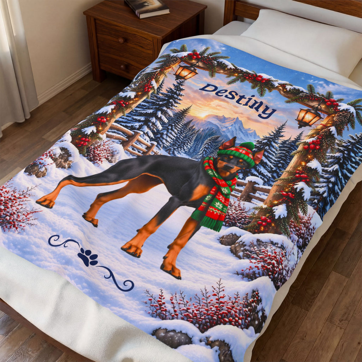 Doberman (Blue & Rust Coat, Alternate Tone) - Personalized Winter Velveteen Blanket