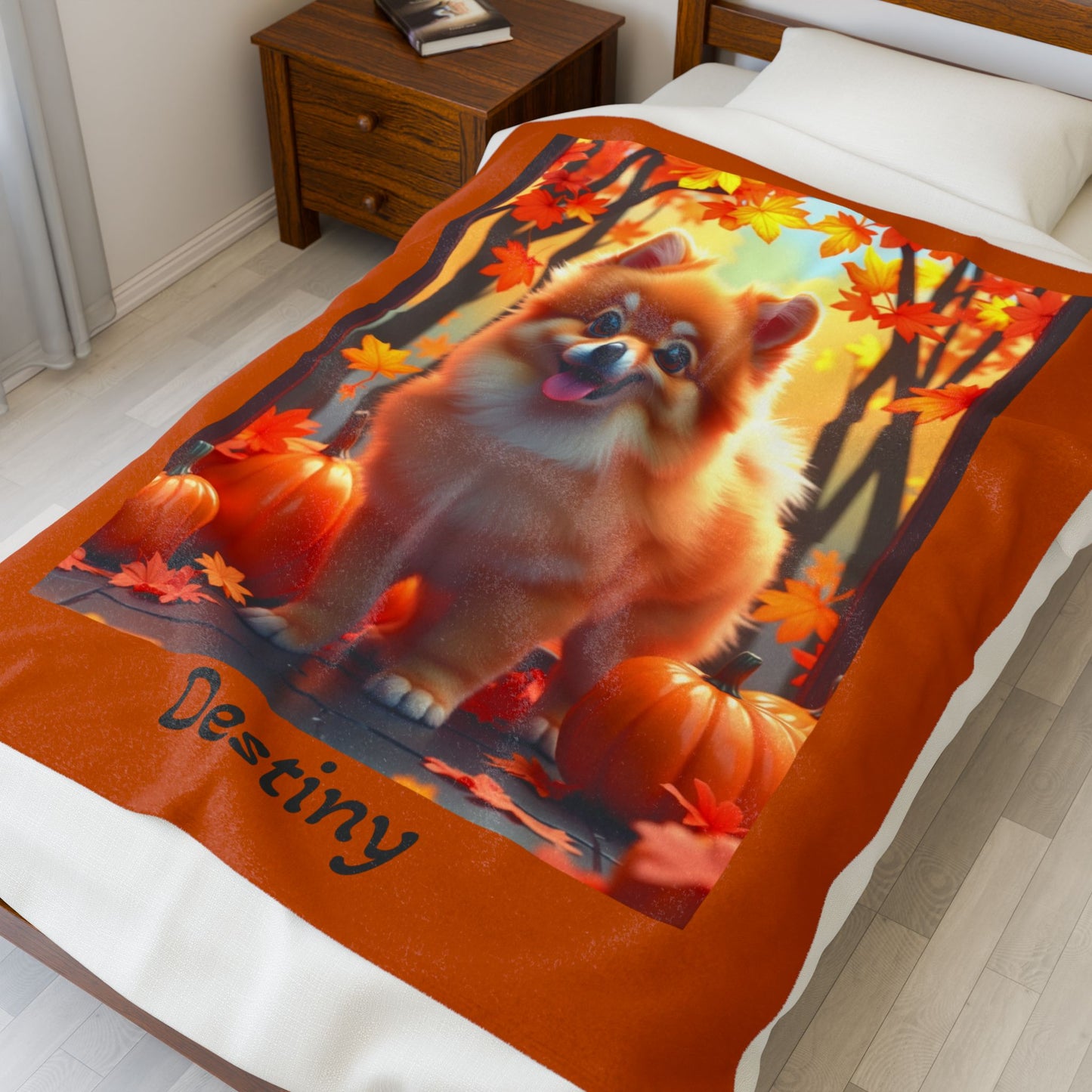 Orange Pomeranian velveteen plush blanket, cozy pet parent throw blanket, fluffy soft dog lover home accent