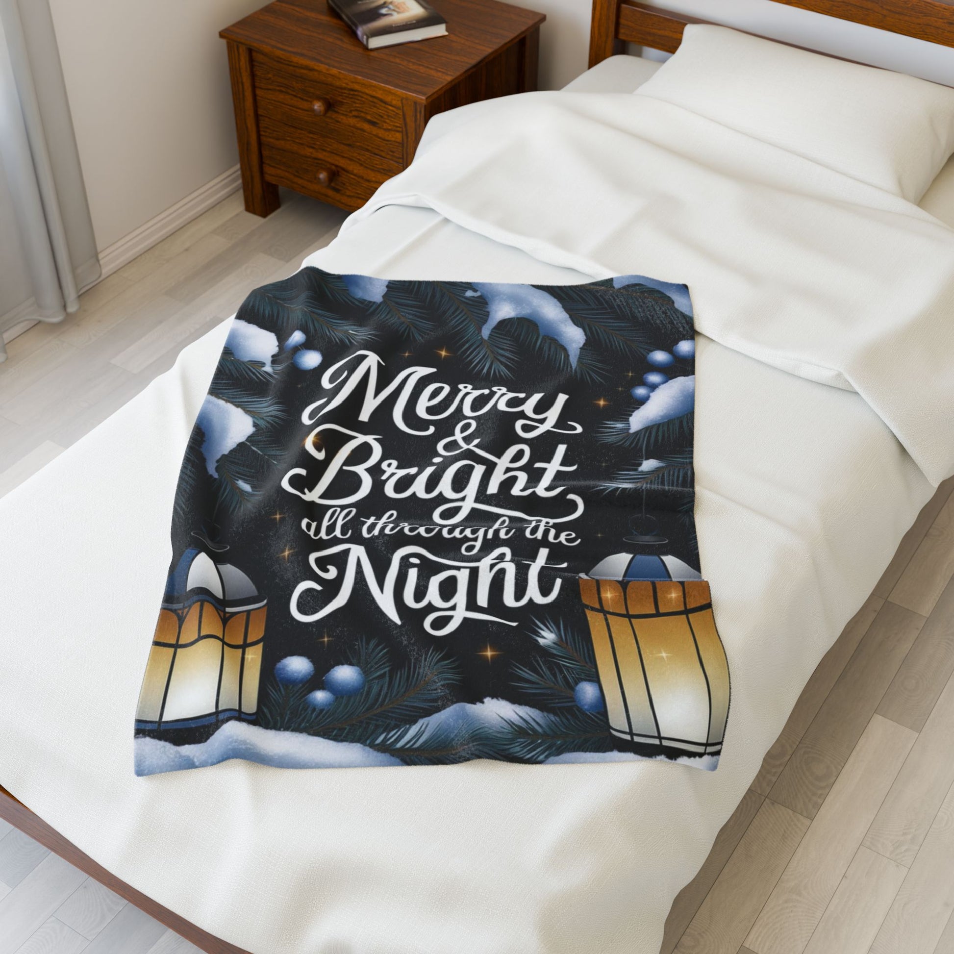 Cozy Christmas blanket “Merry & Bright, All Through the Night” festive throw for comfort and joy