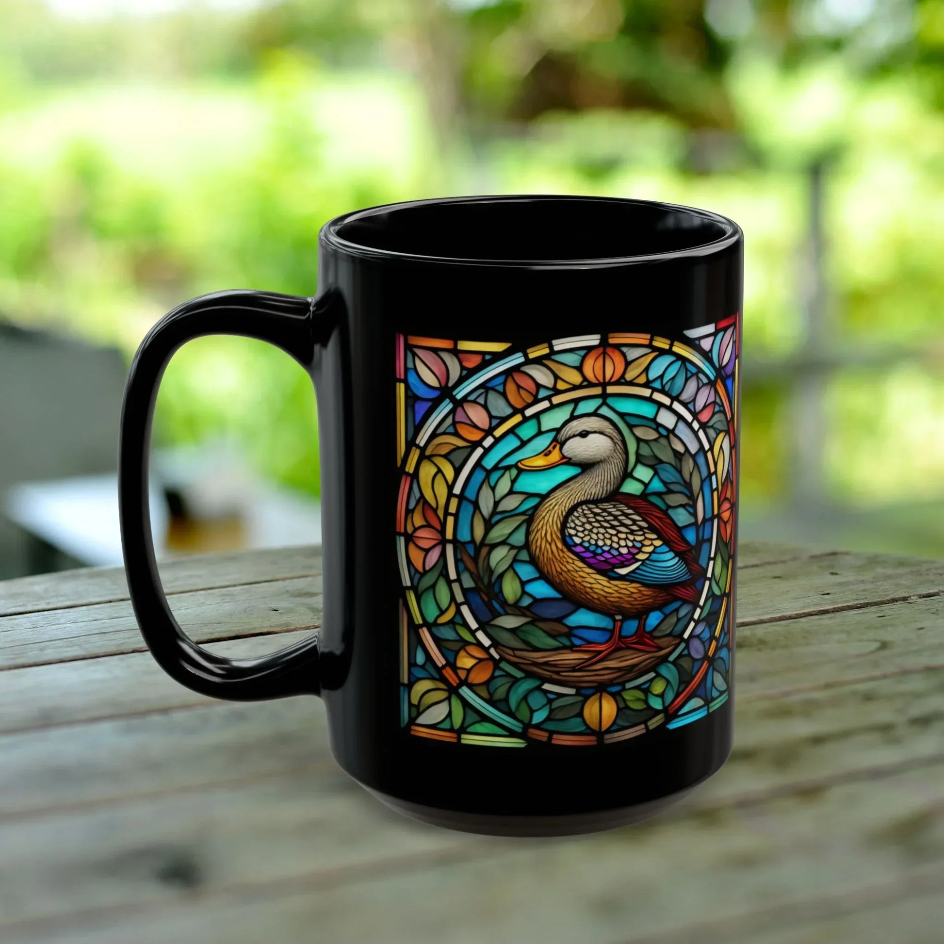 Shop our premium duck stained glass zoo animals ceramic black mug from MySisterIsASurvivor.