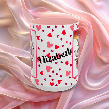 Be Kind To Yourself Valentines mug with self care message, red and pink Valentine design, affirmation coffee cup